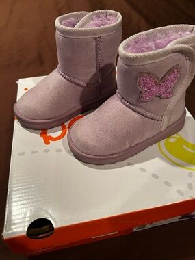 jumping beans Lilac/Light Purple Girls Butterfly Fuzzy-Lined Boots